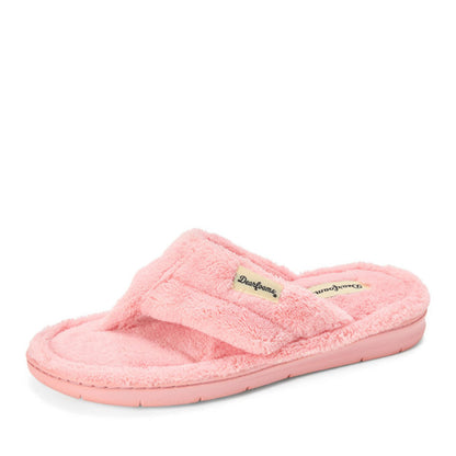 Dearfoams Women's Melanie Thong Slide Memory Foam Terry Sandal Summer House Slippers
