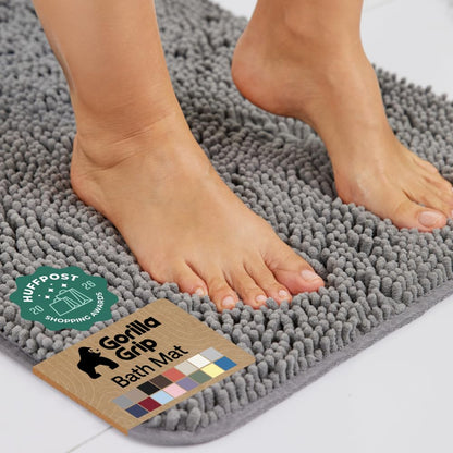 GORILLA GRIP Bath Rug Mat for Bathroom, Absorbent Chenille, 24x17 White