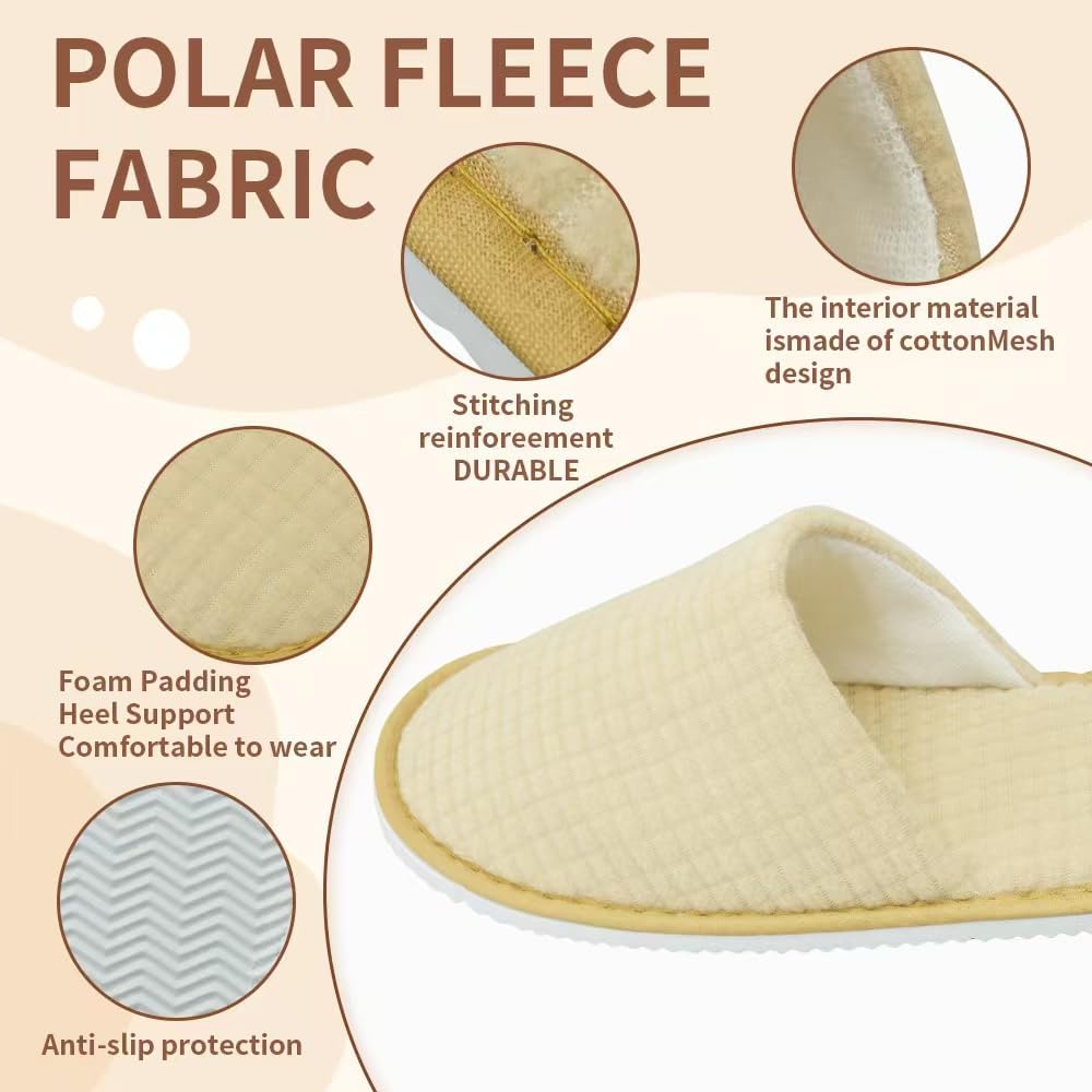MOONSMILE 12 Pairs disposable spa slippers,disposable House slippers for guests hotel Home travel Indoor,guest slippers for shoeless home Bulk Women and Men, Non Slip Spa Slides, Washable Reusable