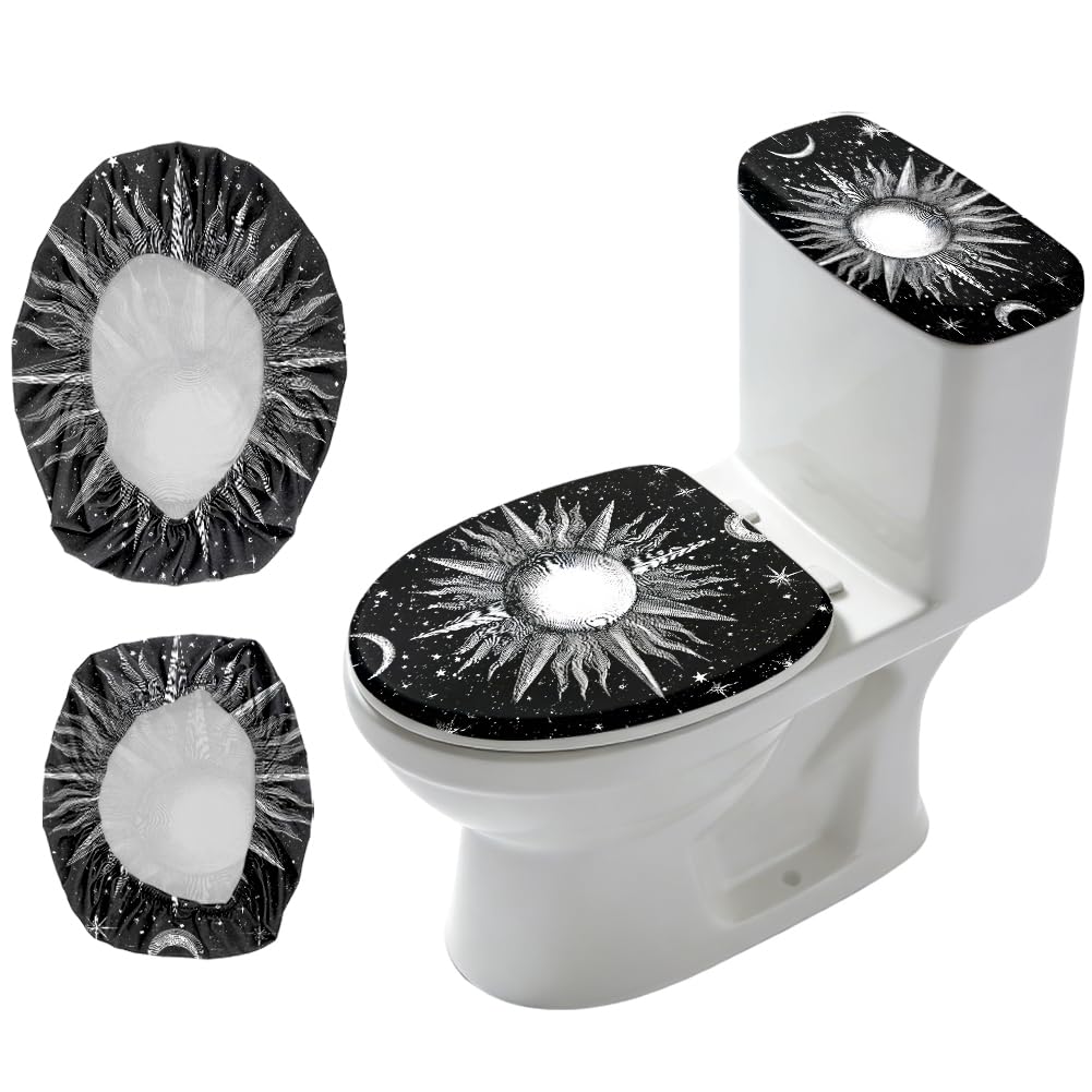 2Pcs Abstract Floral Toilet Lid Cover and Tank Cover Set Stretch Cover Sets Toilet Seat Covers Fabric Sets Machine Wash Fits Round Elongated Oblong for Bathroom Replacement