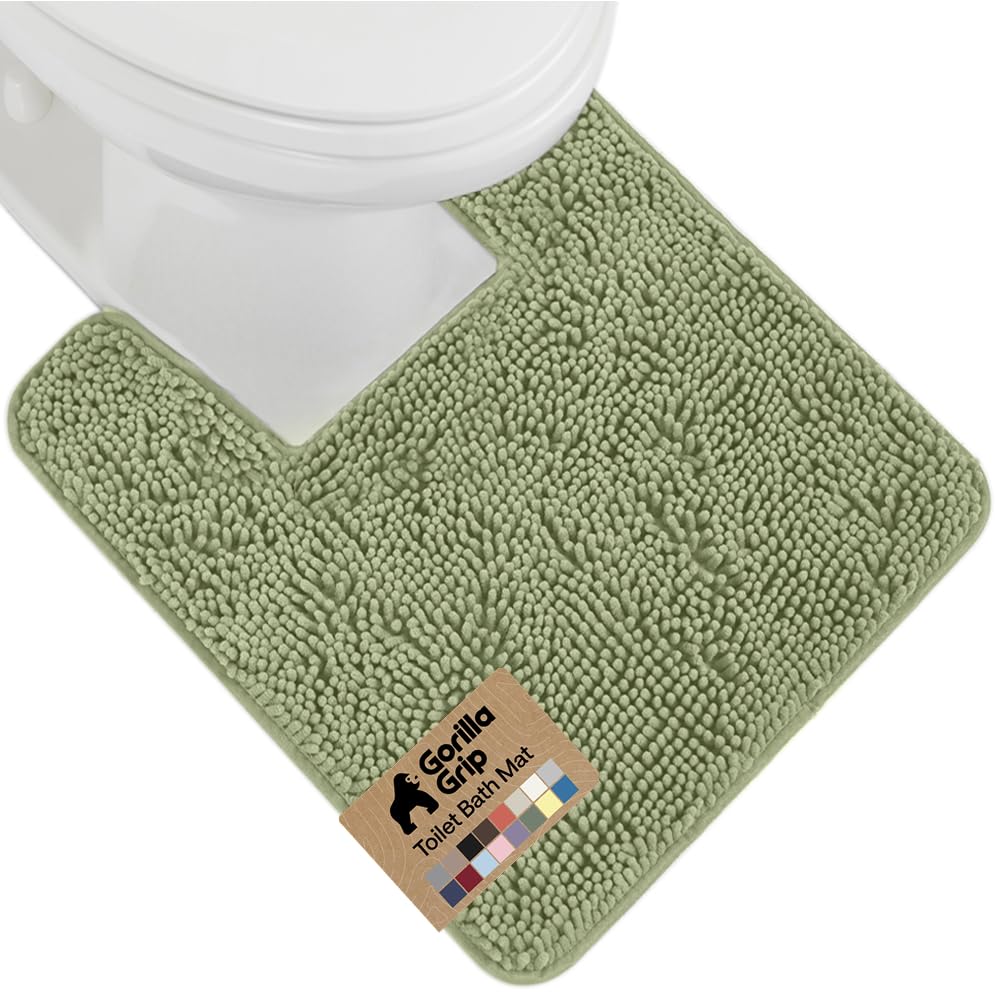 GORILLA GRIP Bath Rug Mat for Bathroom, Absorbent Chenille 24x17 Sage Green