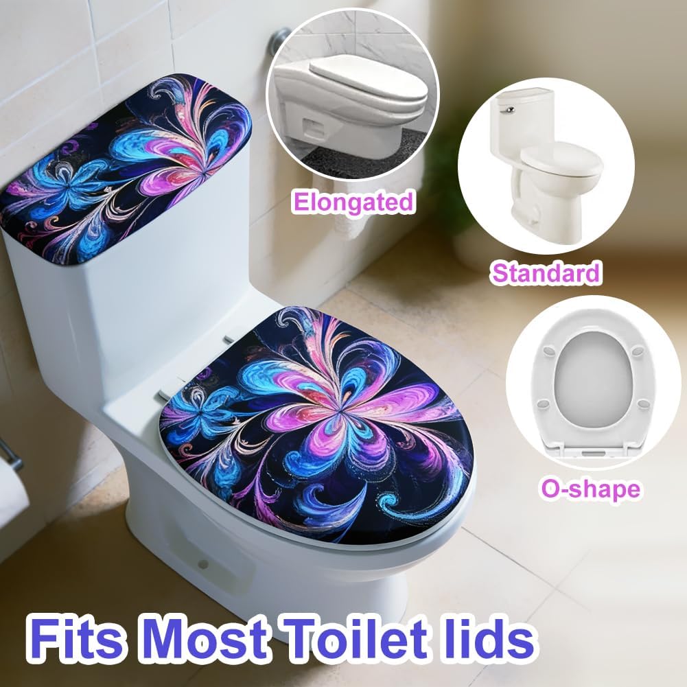 2Pcs Abstract Floral Toilet Lid Cover and Tank Cover Set Stretch Cover Sets Toilet Seat Covers Fabric Sets Machine Wash Fits Round Elongated Oblong for Bathroom Replacement