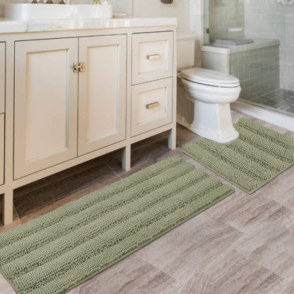 H.VERSAILTEX Bath Rugs for Bathroom Non Slip Bath Mats Extra Thick Chenille Striped Rug 20" x 32" Absorbent Non Skid Fluffy Soft Shaggy Washable Dry Fast Plush Mat for Indoor, Bath Room, Tub - Sage