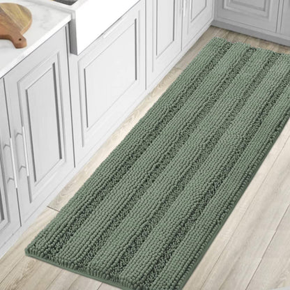 H.VERSAILTEX Bath Rugs for Bathroom Non Slip Bath Mats Extra Thick Chenille Striped Rug 20" x 32" Absorbent Non Skid Fluffy Soft Shaggy Washable Dry Fast Plush Mat for Indoor, Bath Room, Tub - Sage