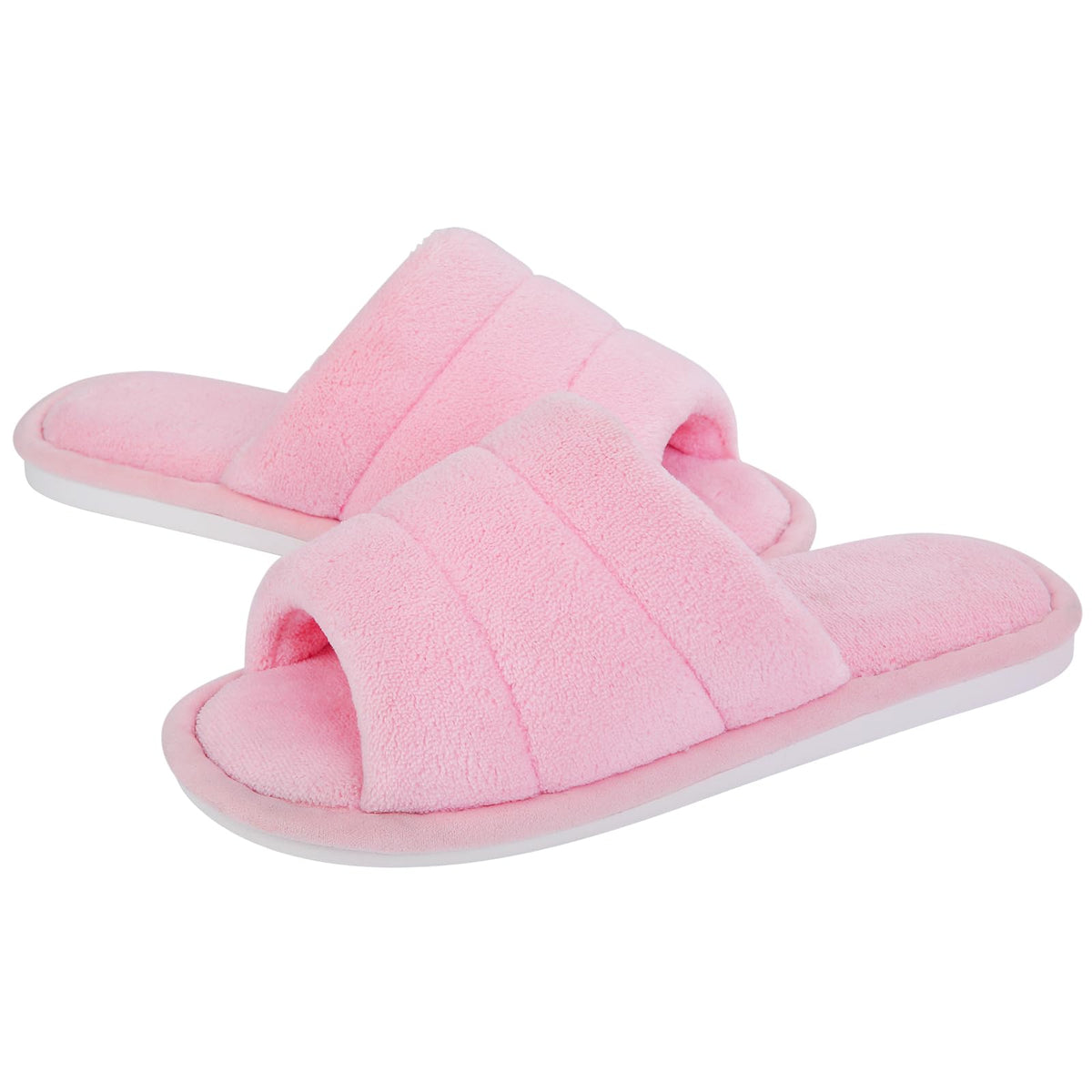shevalues Terry Cloth Open Toe Slippers for Women Memory Foam House Shoes