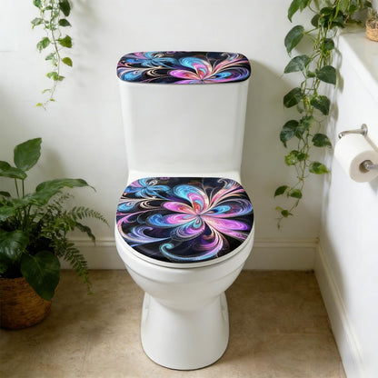 2Pcs Abstract Floral Toilet Lid Cover and Tank Cover Set Stretch Cover Sets Toilet Seat Covers Fabric Sets Machine Wash Fits Round Elongated Oblong for Bathroom Replacement