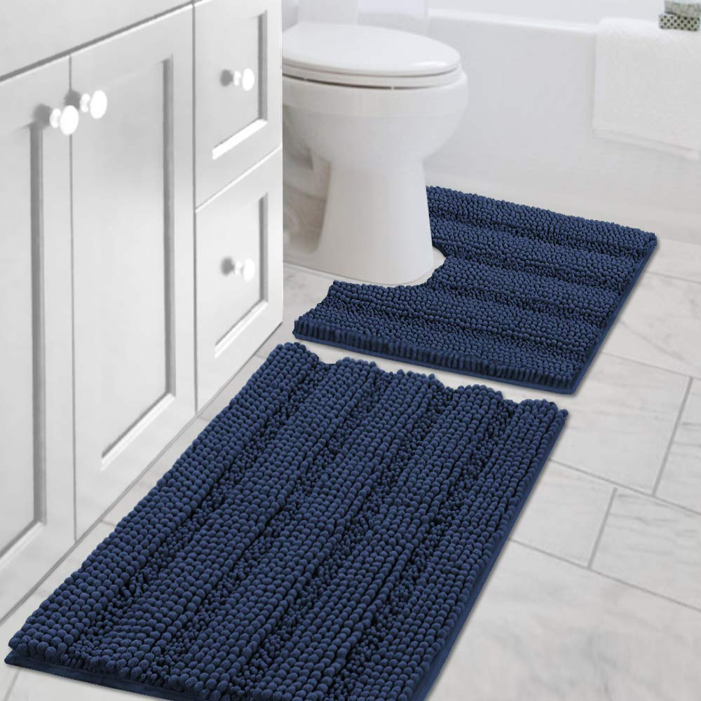 H.VERSAILTEX Bath Rugs for Bathroom Non Slip Bath Mats Extra Thick Chenille Striped Rug 20" x 32" Absorbent Non Skid Fluffy Soft Shaggy Washable Dry Fast Plush Mat for Indoor, Bath Room, Tub - Sage
