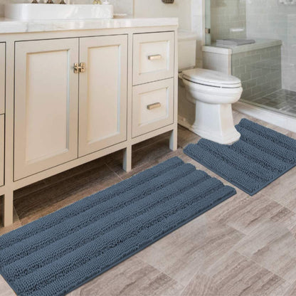 H.VERSAILTEX Bath Rugs for Bathroom Non Slip Bath Mats Extra Thick Chenille Striped Rug 20" x 32" Absorbent Non Skid Fluffy Soft Shaggy Washable Dry Fast Plush Mat for Indoor, Bath Room, Tub - Sage