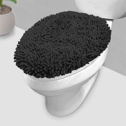 LuxUrux Toilet Lid Cover with Stretch Fit Elastic Band – Chenille Microfiber Toilet Seat Non-Slip Cover for Bathroom – Soft Plush, Machine Wash And Dry, Comfort & Clean Look (18 x 18'', Birch)