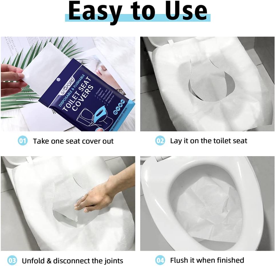 SFOPORD XL 100PCS Toilet Seat Covers Disposable - Flushable Paper Toilet Seat Cover is Travel Accessories, Travel Essentials for Public Restrooms, Airplane, Campin