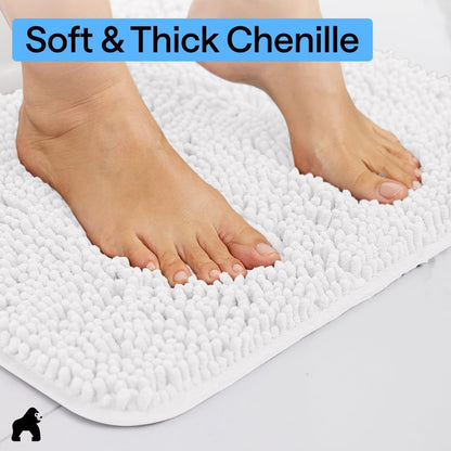 GORILLA GRIP Bath Rug Mat for Bathroom, Absorbent Chenille, 24x17 White