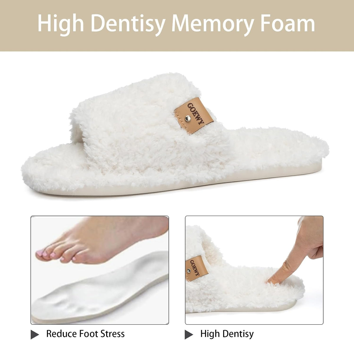 GOEWY Fuzzy Open Toe Slippers for Women Indoor with Comfy Memory Foam