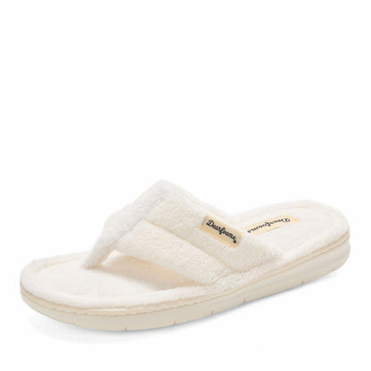 Dearfoams Women's Melanie Thong Slide Memory Foam Terry Sandal Summer House Slippers