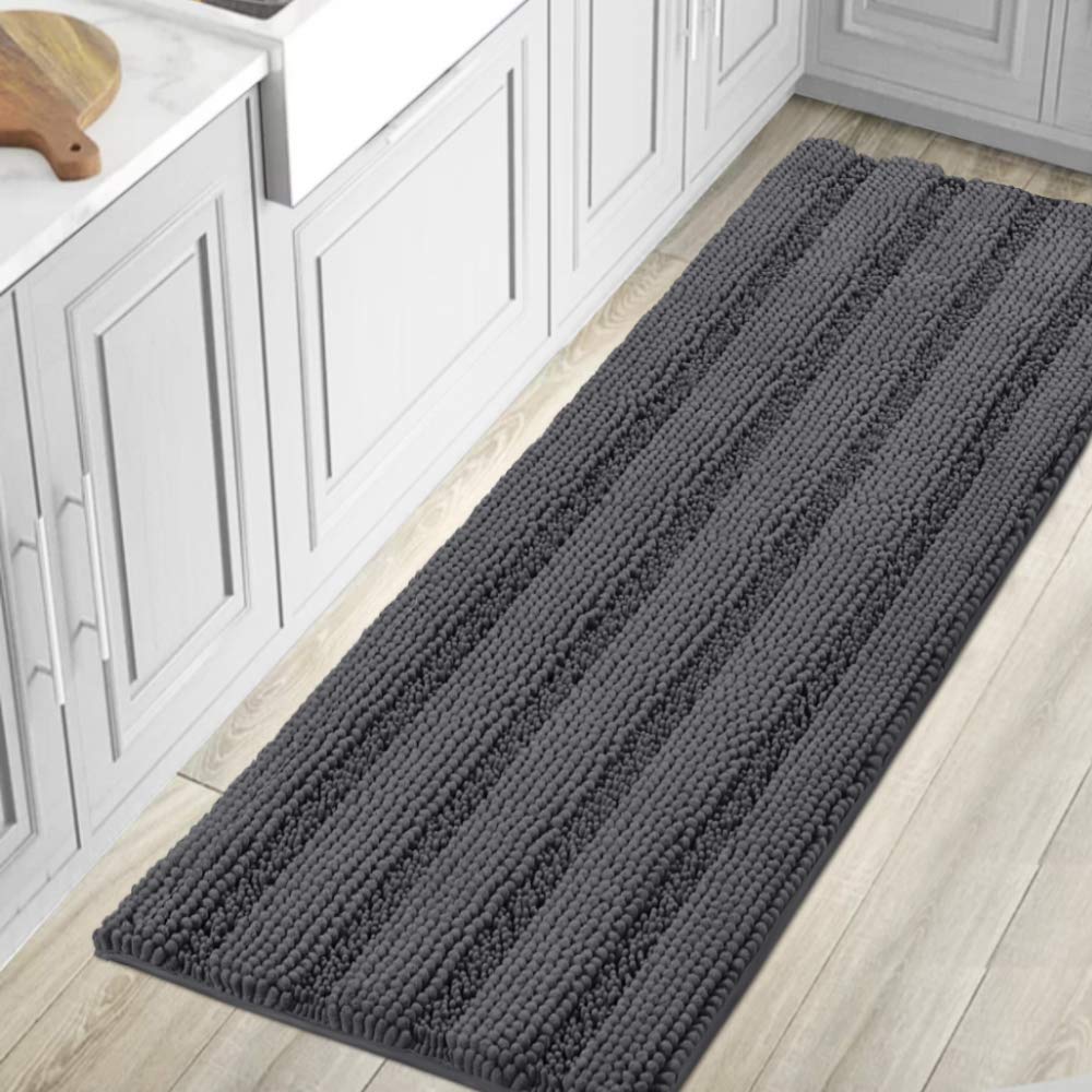 H.VERSAILTEX Bath Rugs for Bathroom Non Slip Bath Mats Extra Thick Chenille Striped Rug 20" x 32" Absorbent Non Skid Fluffy Soft Shaggy Washable Dry Fast Plush Mat for Indoor, Bath Room, Tub - Sage
