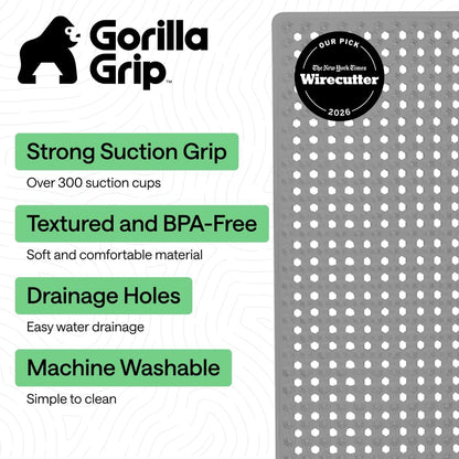 GORILLA GRIP Bath Tub Shower Mat, Bathtub Floor Liner, 35x16 Gray Opaque