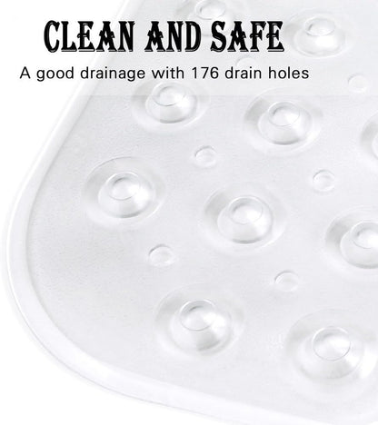 YINENN Bath and Shower Safety Mats 40x16 inch, Non Slip with Suction Cups for Bathroom Stall and Tub Floor, Extra Large and Machine Washable, Drain Holes Keep Bathtub Clean, Clear