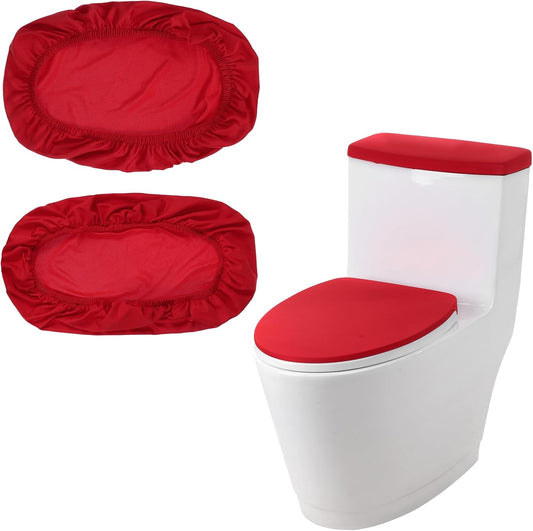Red Toilet Seat Cover, Toilet Cover Set For Bathroom Super Soft Toilets Tank Covers Toilets Seat Covers Washable With Elastic Bottom Red Bathroom Accessories Fits Most Lids, Easy Installation Cleaning