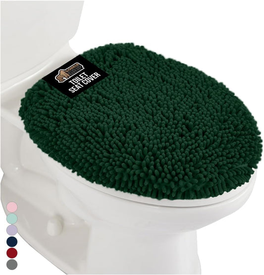 GORILLA GRIP Soft Chenille Toilet Lid Seat Cover, 19.5x18.5 Hunter Green