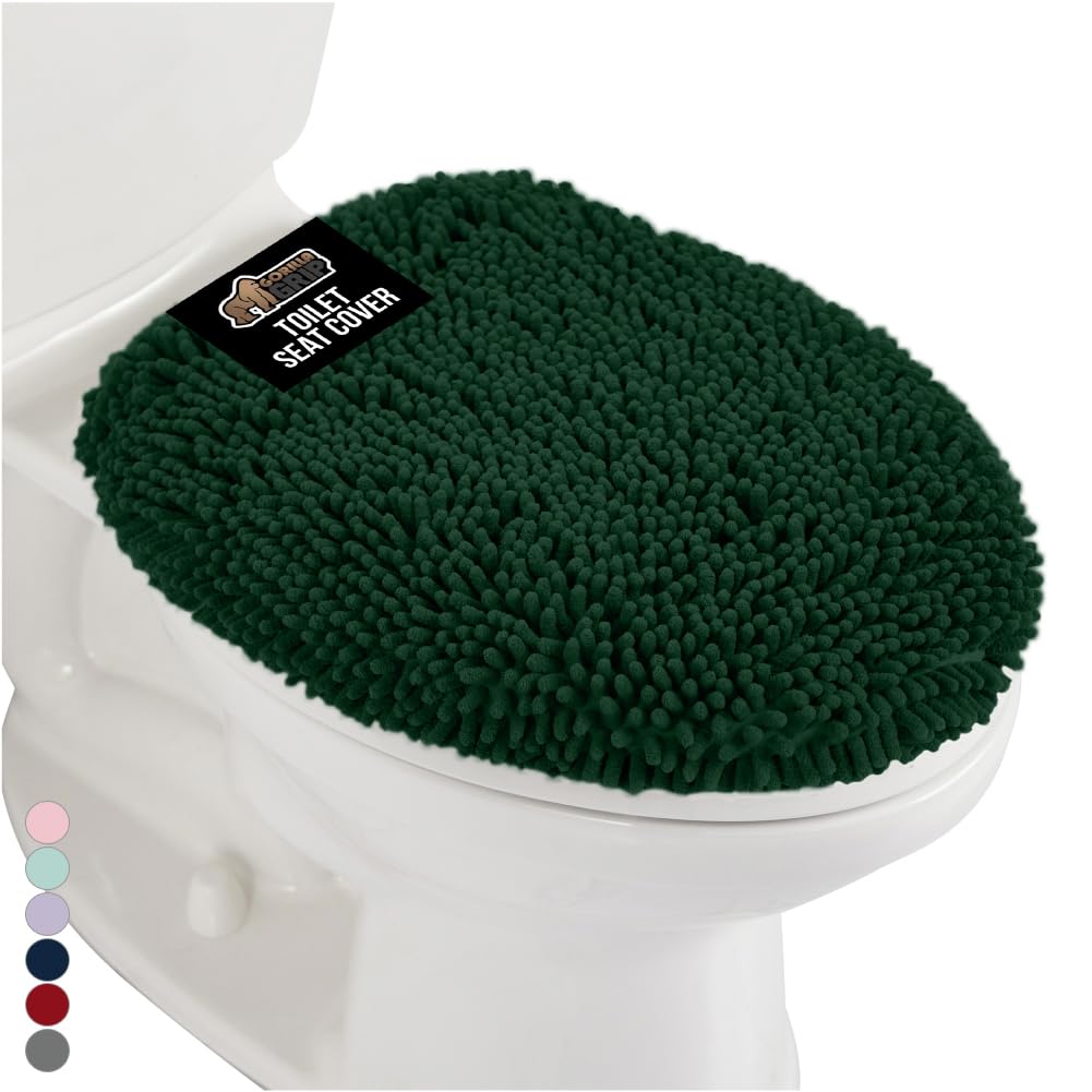 GORILLA GRIP Soft Chenille Toilet Lid Seat Cover, 19.5x18.5 Hunter Green