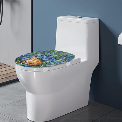 Toilet Lid Covers for Bathroom Elongated Cat Irises Thick Toilet Seat Lid Cover Elongated Oval Round Soft Fabric Toilet Seat Lid Cover with Elastic Edges Machine Washable