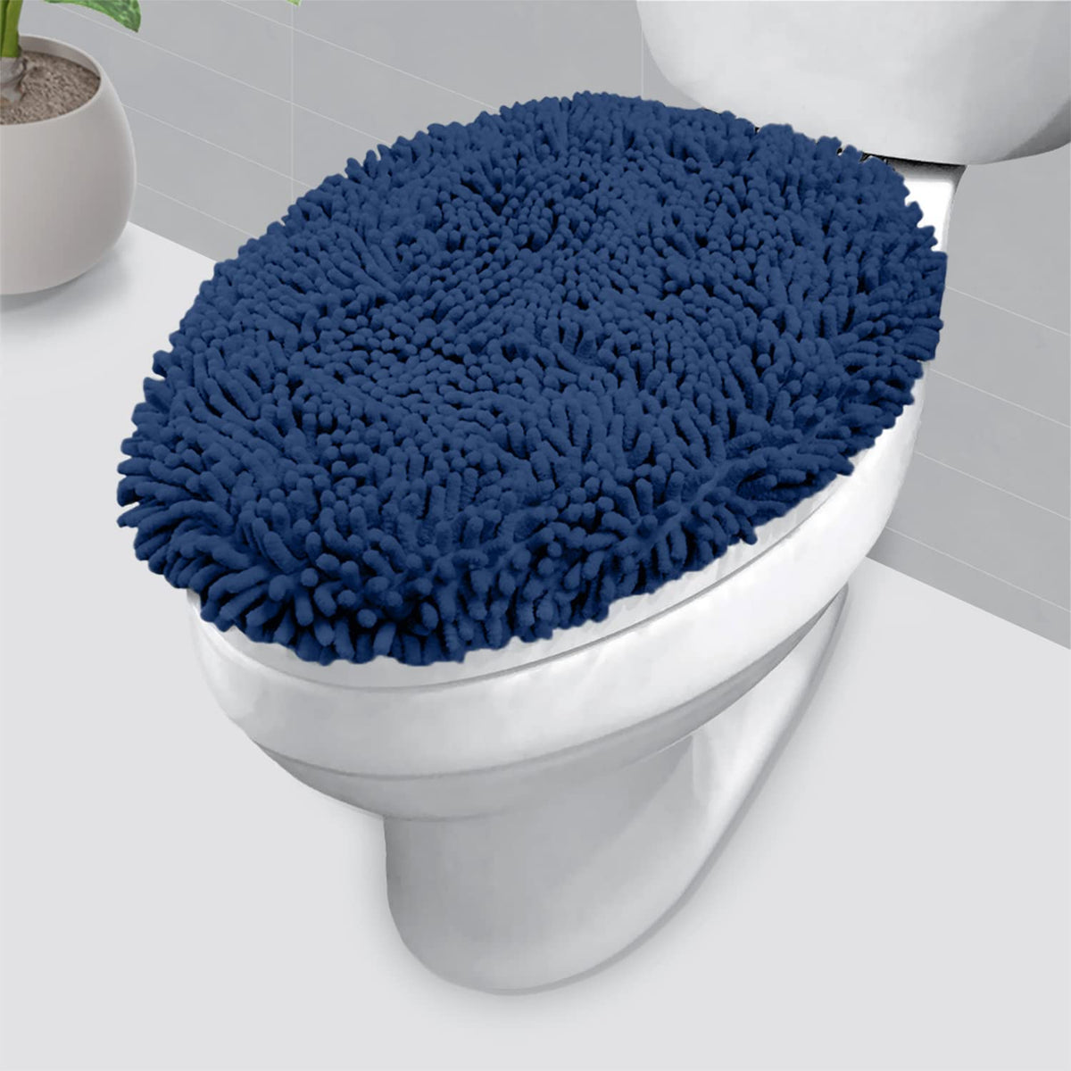LuxUrux Toilet Lid Cover with Stretch Fit Elastic Band – Chenille Microfiber Toilet Seat Non-Slip Cover for Bathroom – Soft Plush, Machine Wash And Dry, Comfort & Clean Look (18 x 18'', Birch)