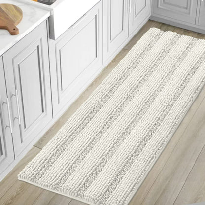 H.VERSAILTEX Bath Rugs for Bathroom Non Slip Bath Mats Extra Thick Chenille Striped Rug 20" x 32" Absorbent Non Skid Fluffy Soft Shaggy Washable Dry Fast Plush Mat for Indoor, Bath Room, Tub - Sage