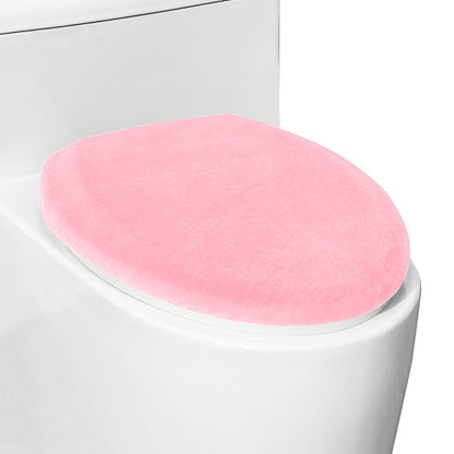 Comfortable Soft Plush Toilet Lid Cover for Bathroom, Machine Washable Toilet Seat Covers, Fits Most Round Elongated and Oblong Lids, Easy Installation& Cleaning (Pink)
