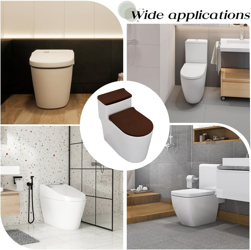 GORGECRAFT 2Pcs Toilet Lid Covers Stretch Velvet Toilet Lid Seat Cover Set with Elastic Bottom Soft Bathroom Fabric Wear Resistant Tank Covers Replacement Brown Universal Machine Washable