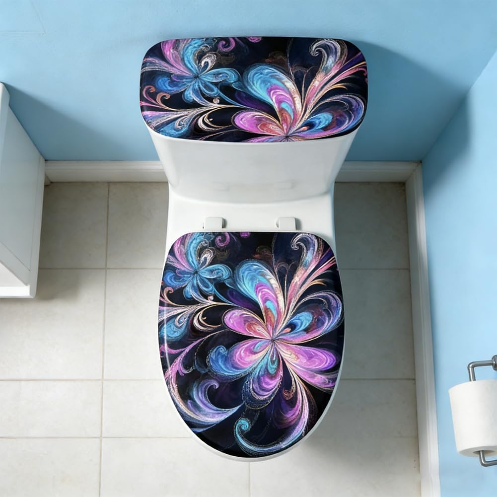 2Pcs Abstract Floral Toilet Lid Cover and Tank Cover Set Stretch Cover Sets Toilet Seat Covers Fabric Sets Machine Wash Fits Round Elongated Oblong for Bathroom Replacement