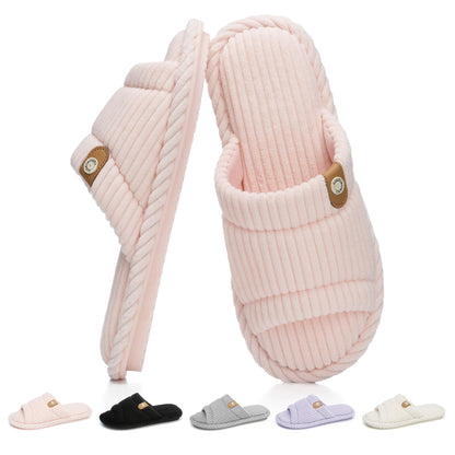 GOEWY Fuzzy Open Toe Slippers for Women Indoor with Comfy Memory Foam