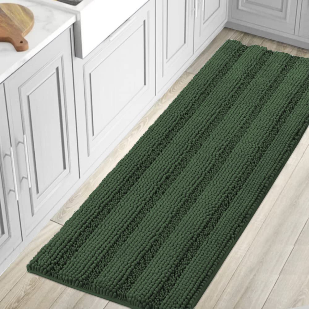 H.VERSAILTEX Bath Rugs for Bathroom Non Slip Bath Mats Extra Thick Chenille Striped Rug 20" x 32" Absorbent Non Skid Fluffy Soft Shaggy Washable Dry Fast Plush Mat for Indoor, Bath Room, Tub - Sage