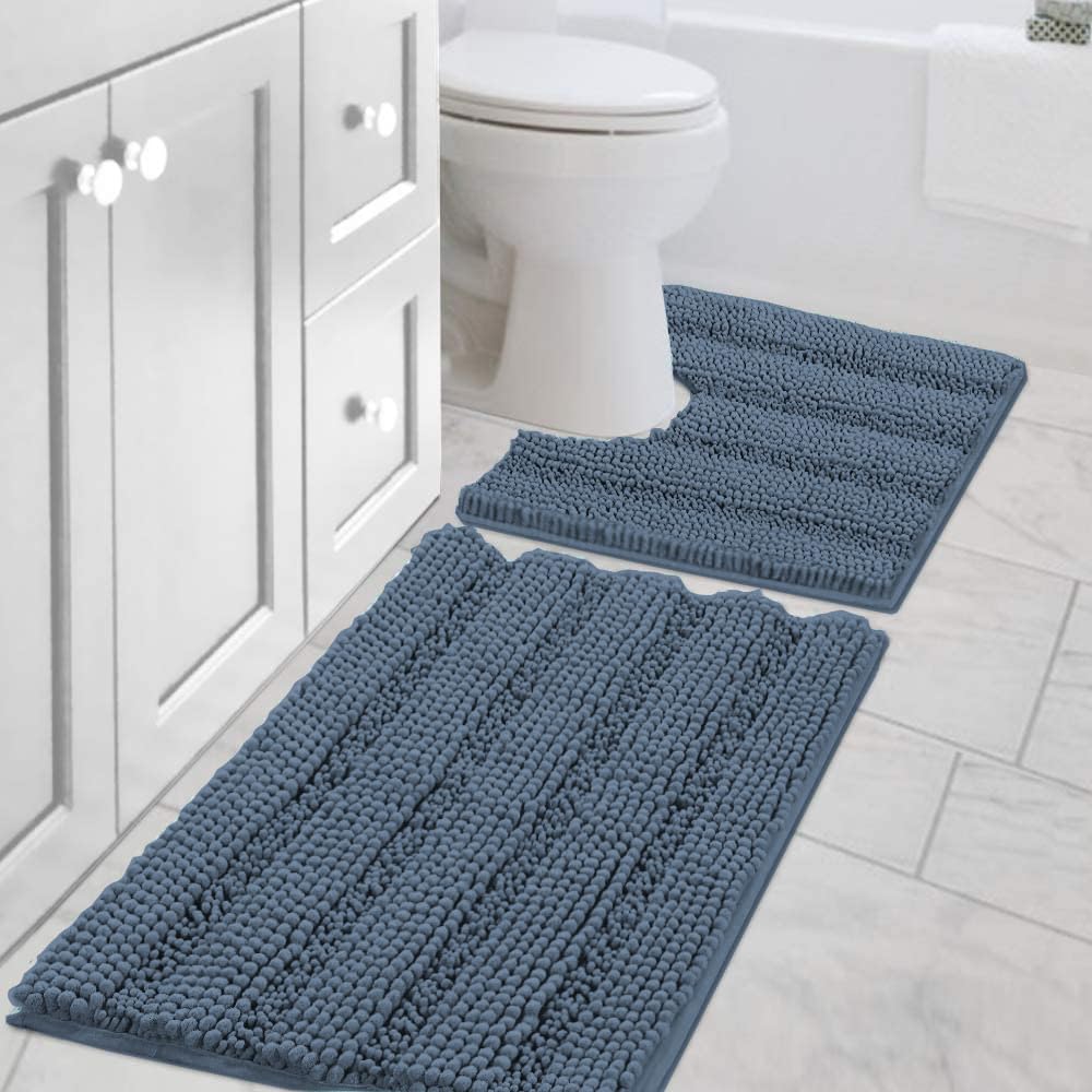 H.VERSAILTEX Bath Rugs for Bathroom Non Slip Bath Mats Extra Thick Chenille Striped Rug 20" x 32" Absorbent Non Skid Fluffy Soft Shaggy Washable Dry Fast Plush Mat for Indoor, Bath Room, Tub - Sage