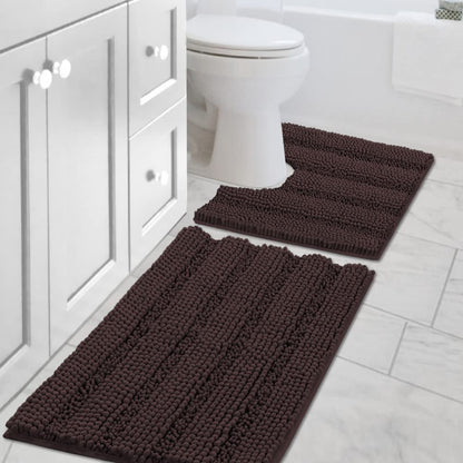 H.VERSAILTEX Bath Rugs for Bathroom Non Slip Bath Mats Extra Thick Chenille Striped Rug 20" x 32" Absorbent Non Skid Fluffy Soft Shaggy Washable Dry Fast Plush Mat for Indoor, Bath Room, Tub - Sage