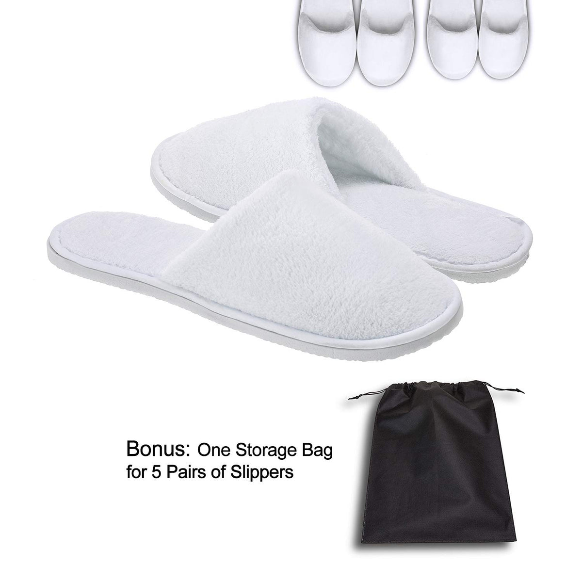 AhfuLife Spa Slippers 5 Pairs of Hotel Slippers, Disposable Closed-Toe Slippers for Guest, House Slippers Non-slip Unisex for Wedding, Party, Travel, Bedroom