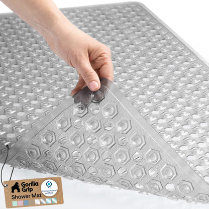 GORILLA GRIP Bath Tub Shower Mat, Bathtub Floor Liner, 35x16 Gray Opaque