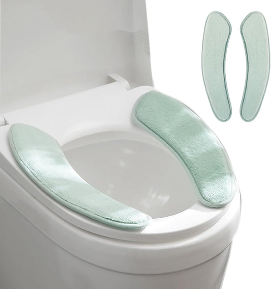 Thick and Warm Toilet Seat Cushion Cover - with Sticky Toilet Seat Cushion - Washable and Reusable Mat for Winter - Double Flap Separation, TPR Back Adhesive, Soft and Protective (Green)