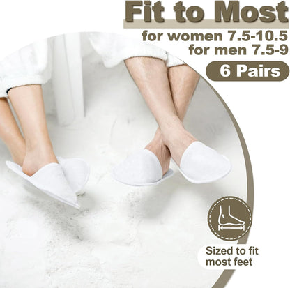 Disposable Slippers for Guest, 6 Pairs Spa Hotel House Slippers for Shoeless Home Bulk Indoor Slippers for Women Men Pantuflas Desechables Para Invitados White