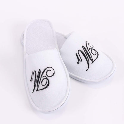 Romance Helpers Couple Slipper Gift Set | Set of 2 White Matching Spa Hotel Bath Slippers for Couples
