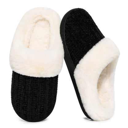Evshine Women's Chenille Knit Fuzzy Slippers Memory Foam Warm House Shoes