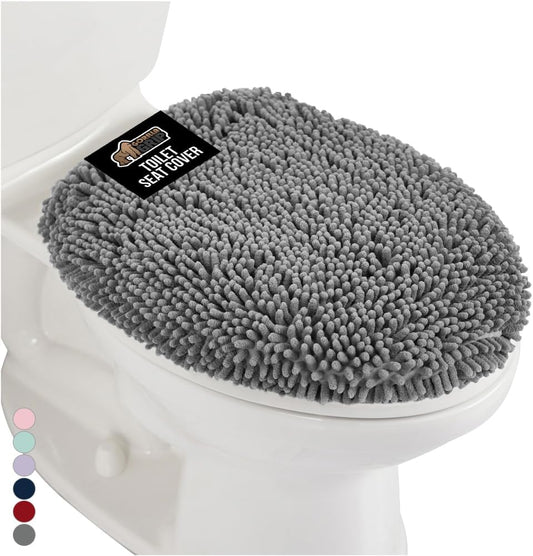 GORILLA GRIP Soft Chenille Toilet Lid Seat Cover, 19.5x18.5 Gray