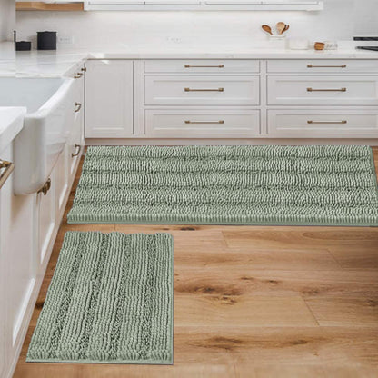 H.VERSAILTEX Bath Rugs for Bathroom Non Slip Bath Mats Extra Thick Chenille Striped Rug 20" x 32" Absorbent Non Skid Fluffy Soft Shaggy Washable Dry Fast Plush Mat for Indoor, Bath Room, Tub - Sage