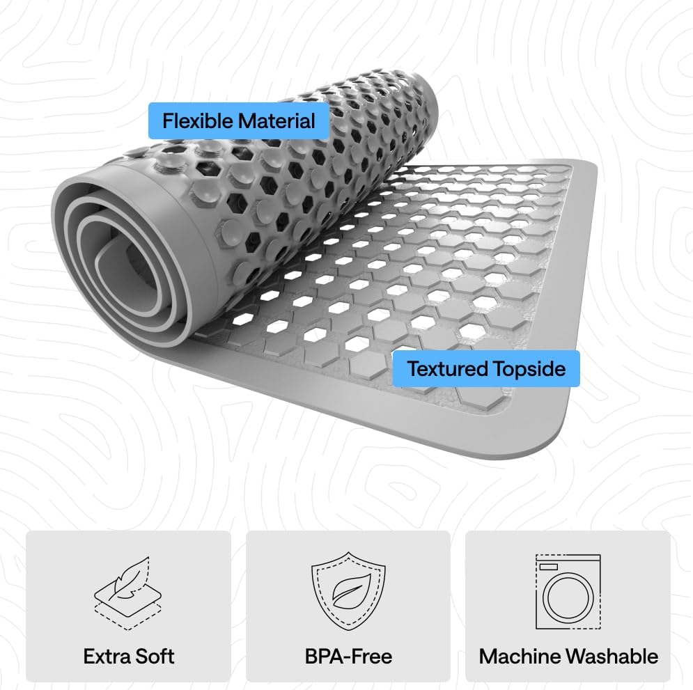 GORILLA GRIP Bath Tub Shower Mat, Bathtub Floor Liner, 35x16 Gray Opaque