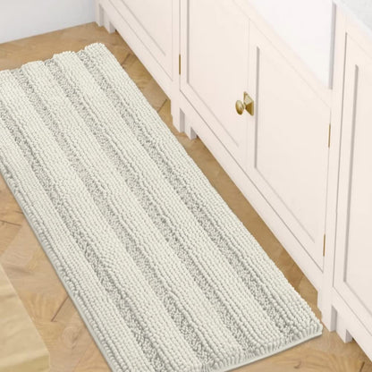 H.VERSAILTEX Bath Rugs for Bathroom Non Slip Bath Mats Extra Thick Chenille Striped Rug 20" x 32" Absorbent Non Skid Fluffy Soft Shaggy Washable Dry Fast Plush Mat for Indoor, Bath Room, Tub - Sage