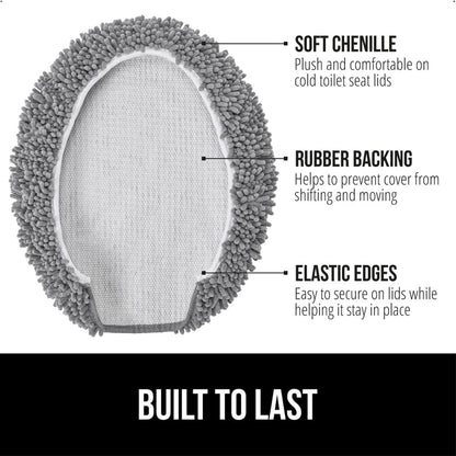 GORILLA GRIP Soft Chenille Toilet Lid Seat Cover, 19.5x18.5 Gray