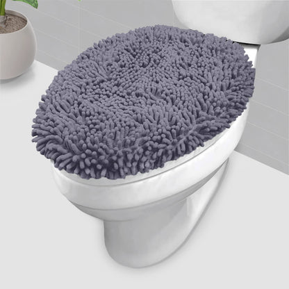 LuxUrux Toilet Lid Cover with Stretch Fit Elastic Band – Chenille Microfiber Toilet Seat Non-Slip Cover for Bathroom – Soft Plush, Machine Wash And Dry, Comfort & Clean Look (18 x 18'', Birch)
