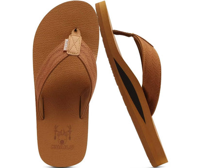 KuaiLu Mens Faux Leather Flip Flops with Comfortable Arch Support