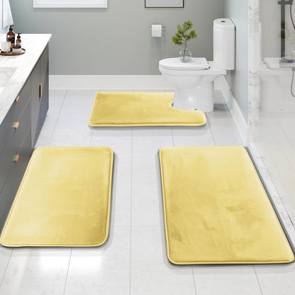 Clara Clark 3 Piece Bathroom Rugs Bath Mat Set, Velvet Memory Foam Bath Mats for Bathroom - Non-Slip, PVC Backing Bath Rugs, Washable - Dries Quickly, Grey