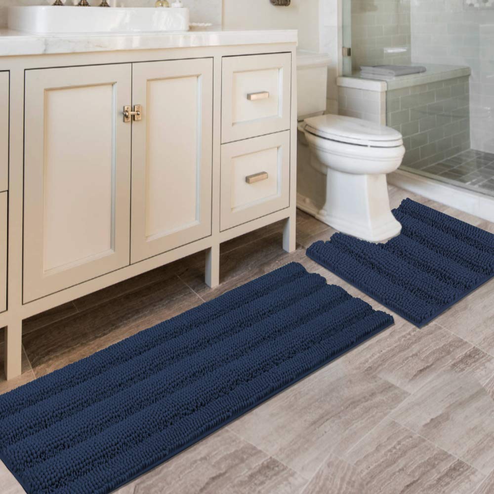 H.VERSAILTEX Bath Rugs for Bathroom Non Slip Bath Mats Extra Thick Chenille Striped Rug 20" x 32" Absorbent Non Skid Fluffy Soft Shaggy Washable Dry Fast Plush Mat for Indoor, Bath Room, Tub - Sage