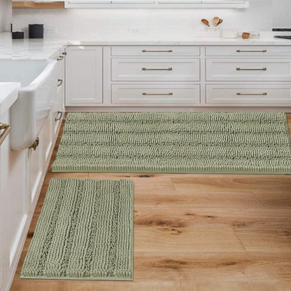 H.VERSAILTEX Bath Rugs for Bathroom Non Slip Bath Mats Extra Thick Chenille Striped Rug 20" x 32" Absorbent Non Skid Fluffy Soft Shaggy Washable Dry Fast Plush Mat for Indoor, Bath Room, Tub - Sage