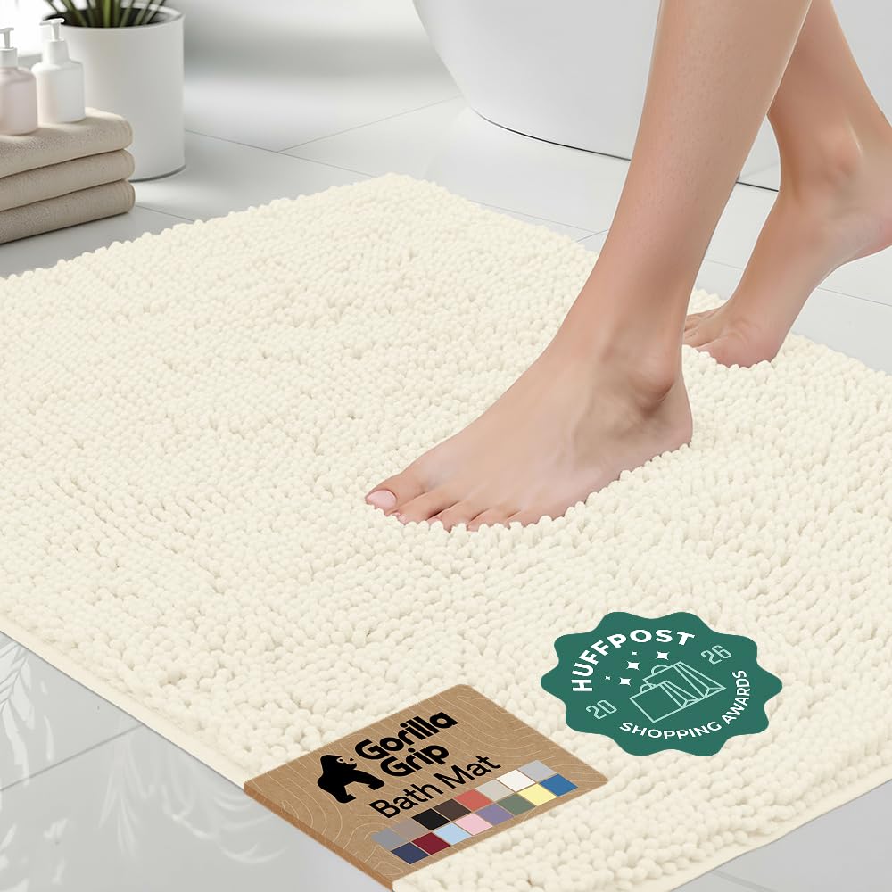 GORILLA GRIP Bath Rug Mat for Bathroom, Absorbent Chenille 24x17 Sage Green